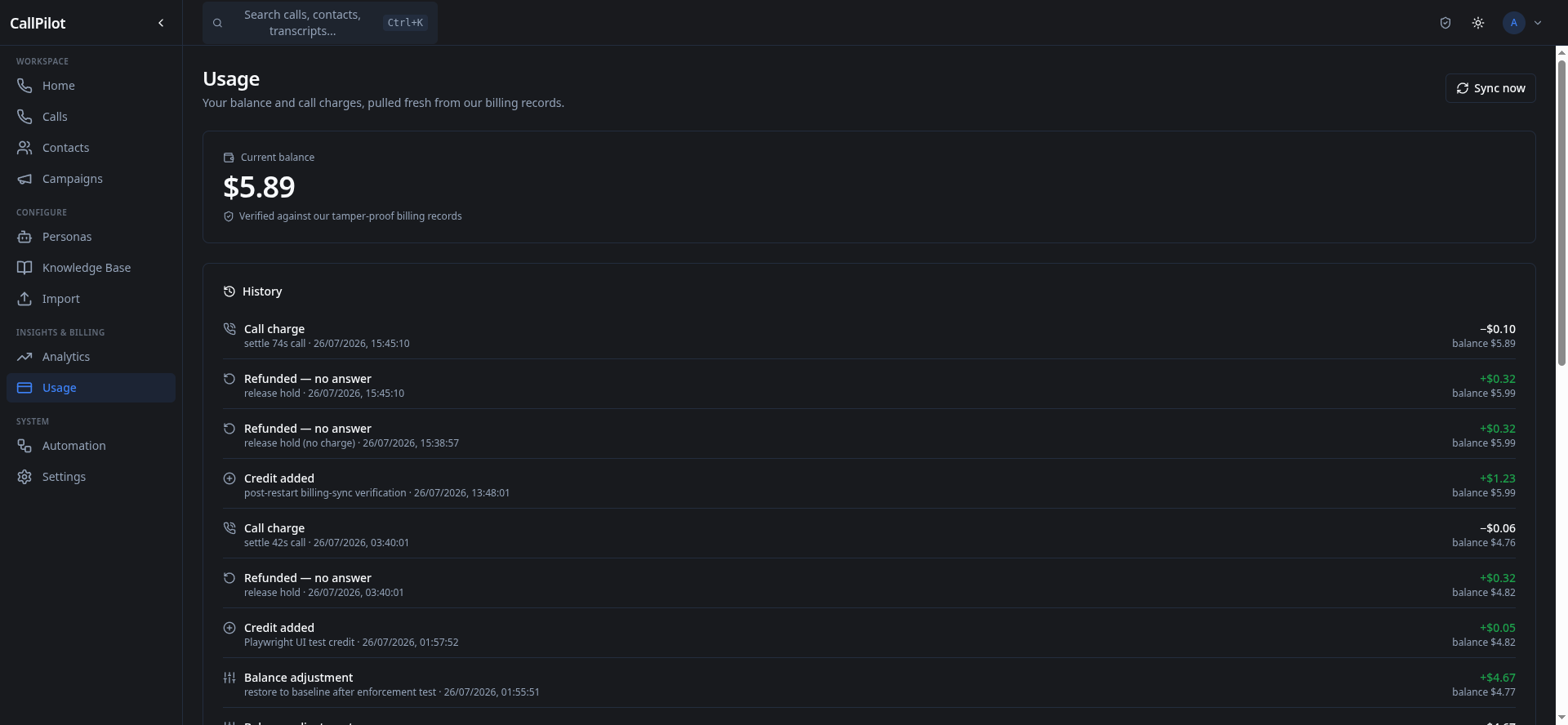 CallPilot Billing