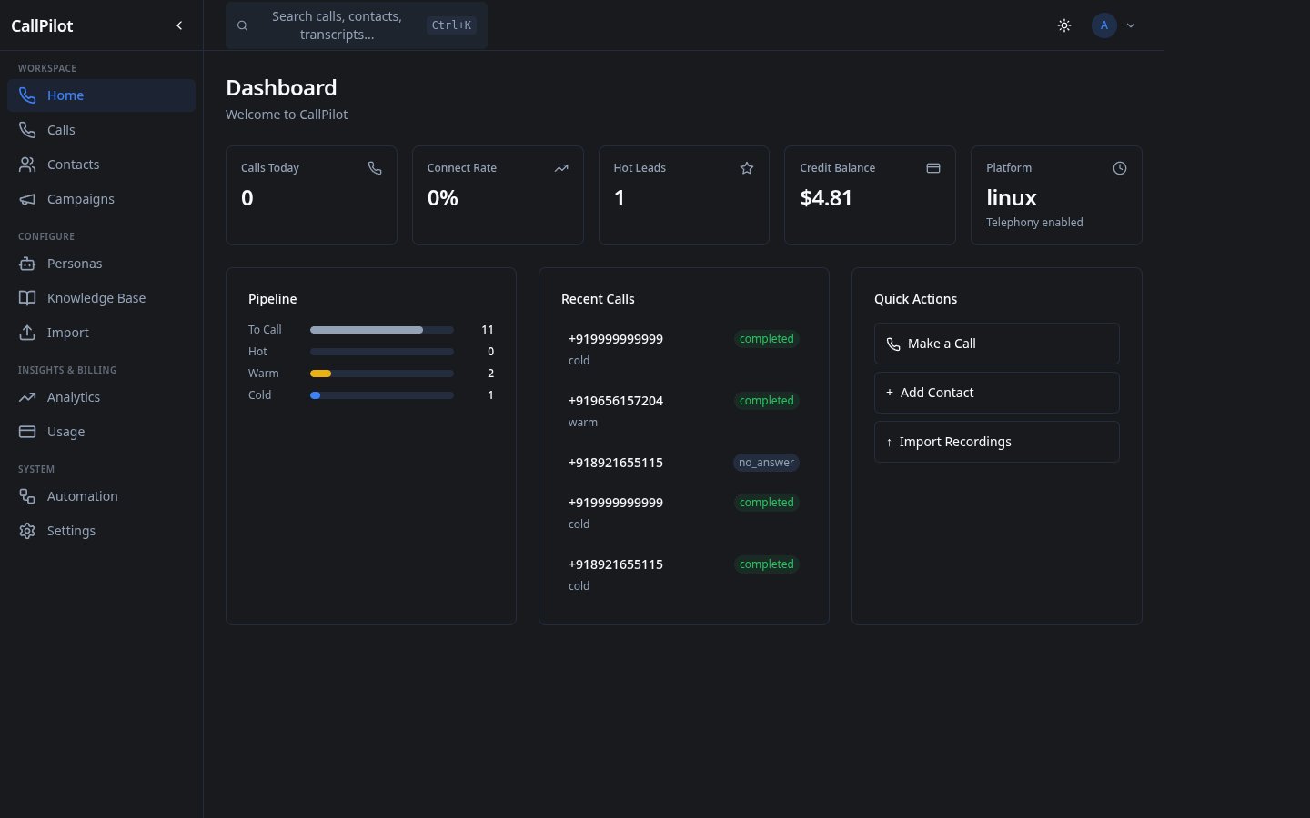 CallPilot Dashboard